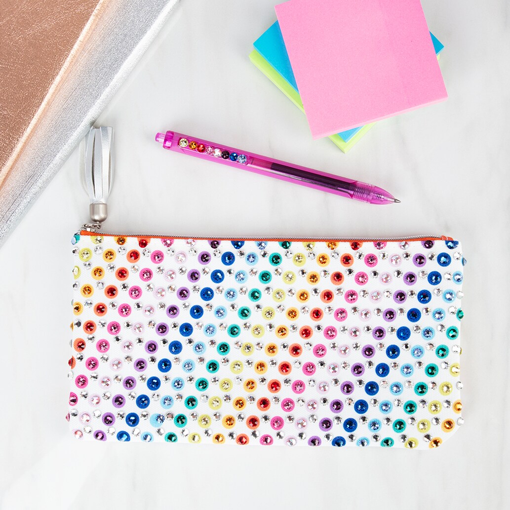 Sparkling Multi Color Dots Zipper Bag and Pen with Crystal Radiance